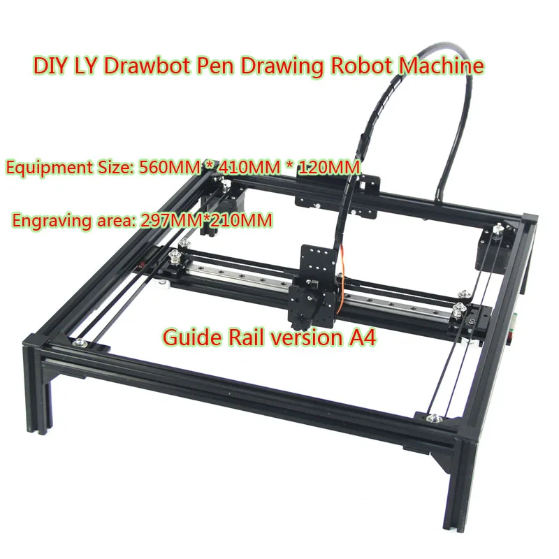 DIY LY Drawbot Pen Drawing Robot Machine Lettering Guide Rail Version A3 A4 Engraving Area Frame Plotter Robot Kit Support Laser