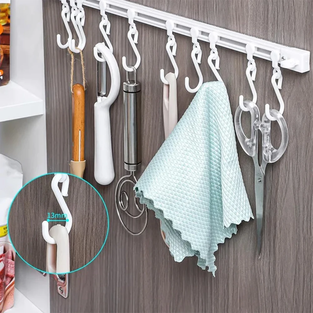 1/3PCS Wall Mount Hooks,Household Multi-functional Hanging Racks with Sliding Hook,No-Punch Storage Rack for Kitchen Closet