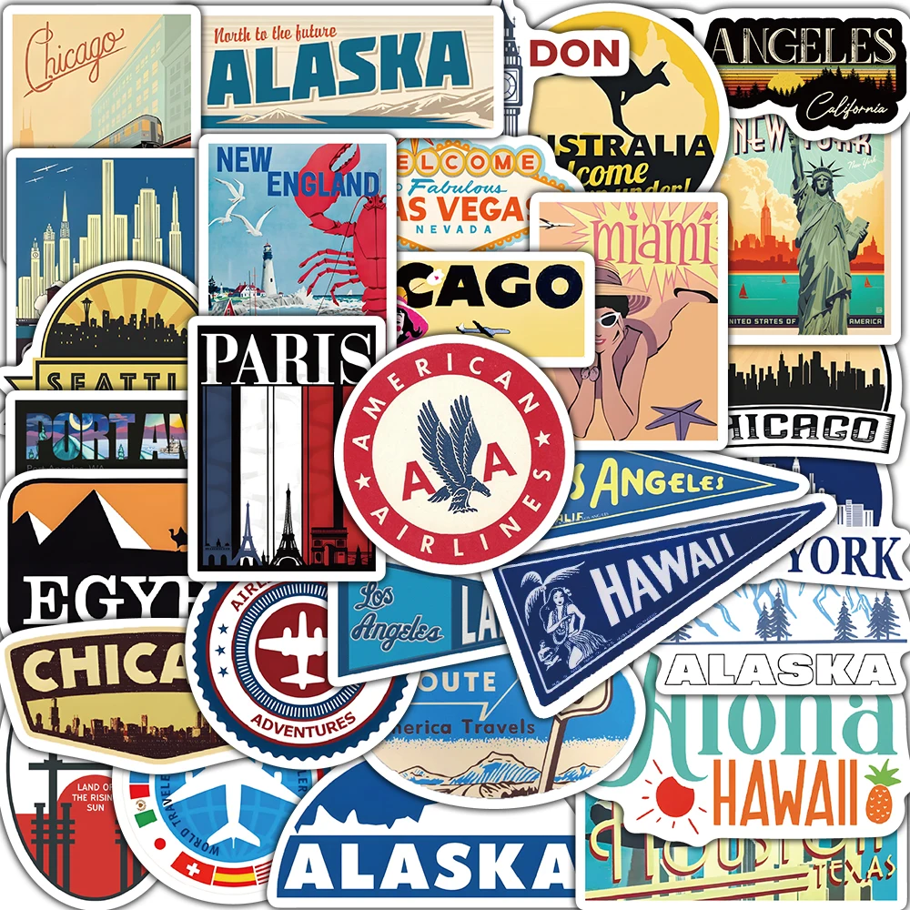 30 Stück Retro-Aufkleber Nostalgie-Sticker für Laptops, Motorräder, DIY, Handy, Coole Heimdekoration, Scrapbook, Wasserfeste Gepäck-Graffiti-Sticker