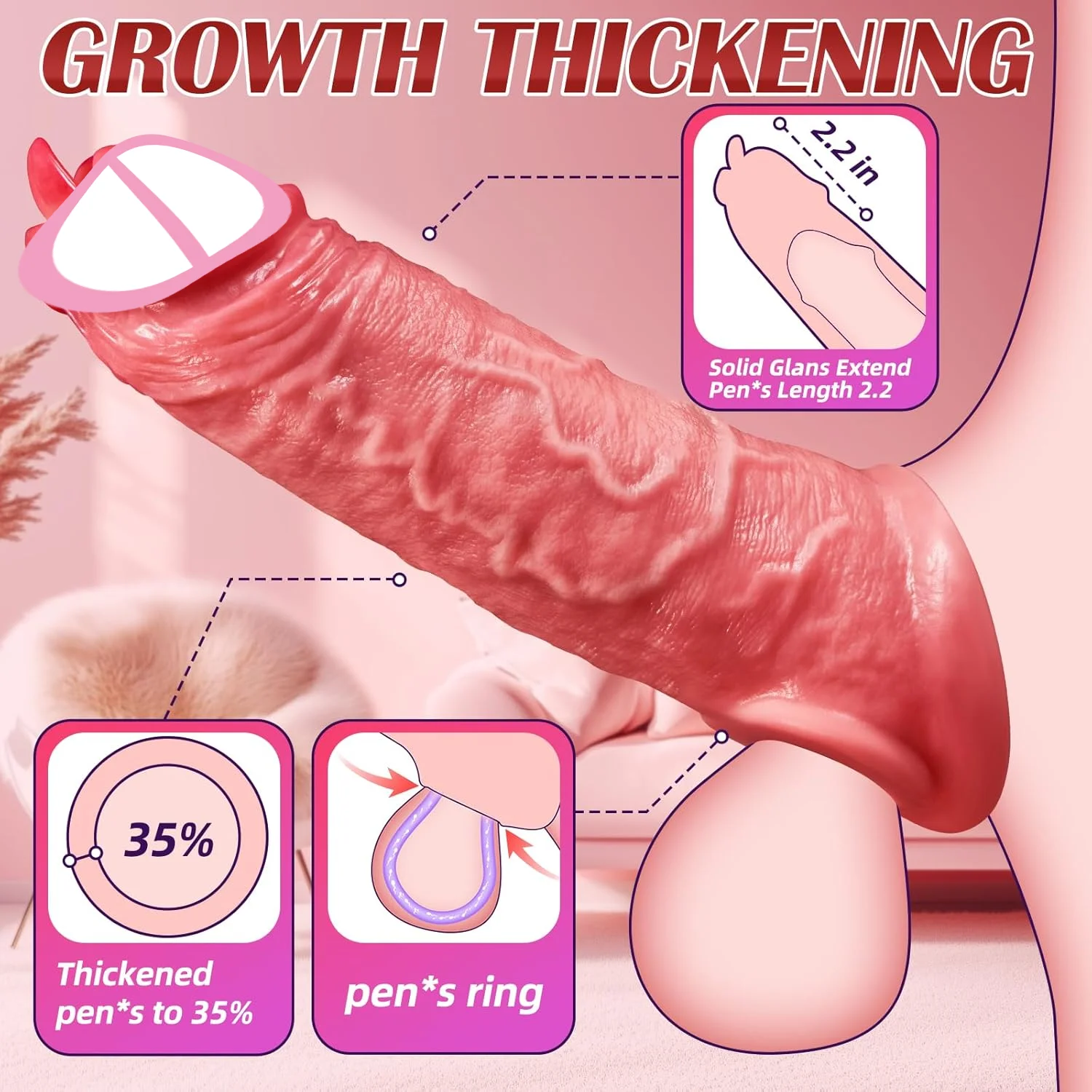 القضيب موسع حلقة السائل المنوي قفل حلقة اللسان لعق الاهتزاز القضيب كم ذروة هزاز مقاوم للماء سيليكون الجنس لعب الكبار