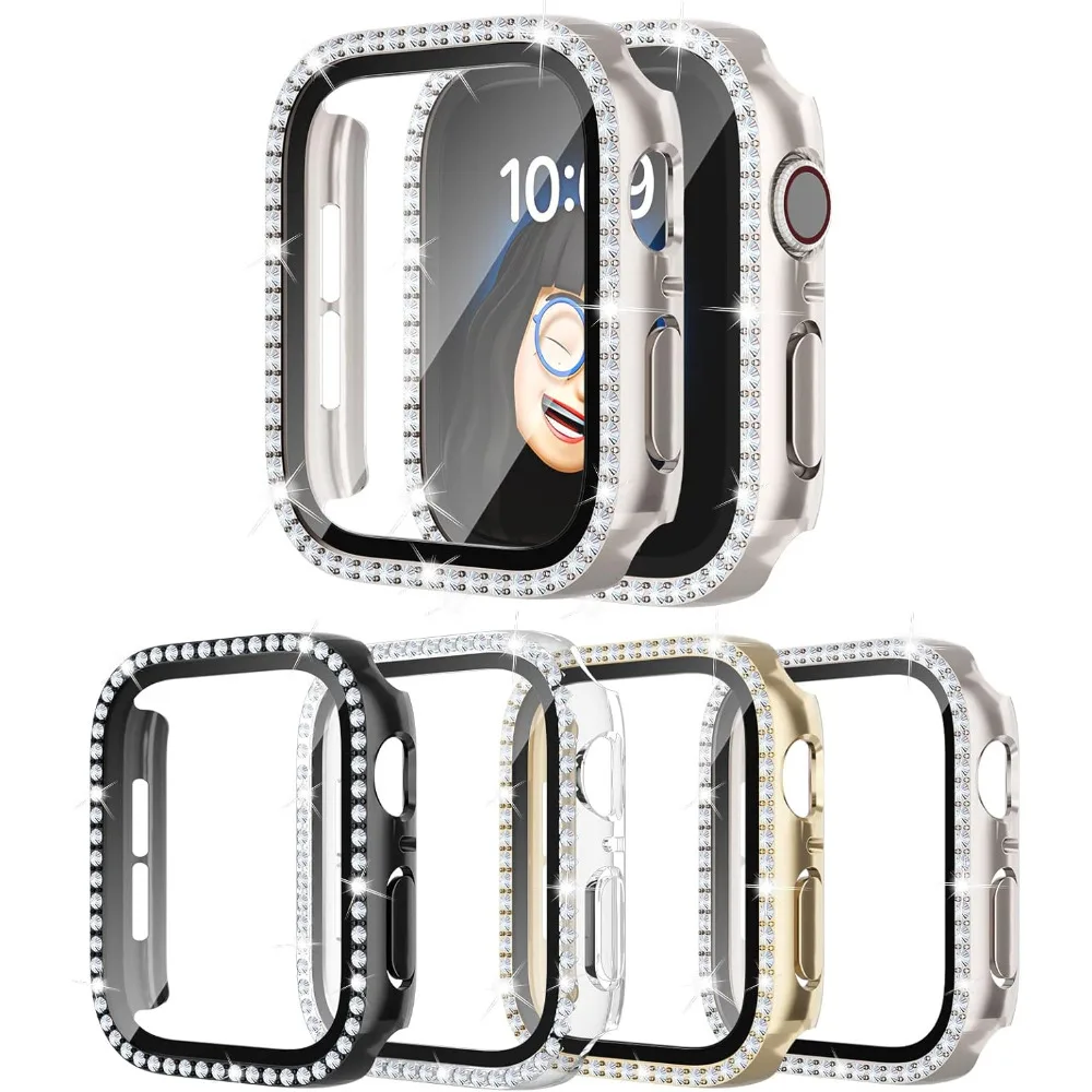 Bling Case for Apple Watch SE/6/5/4 40MM 44MM Protective Case+Glass Screen Protector iWatch Series 7/8/9/10 41MM 45MM 42MM 46MM