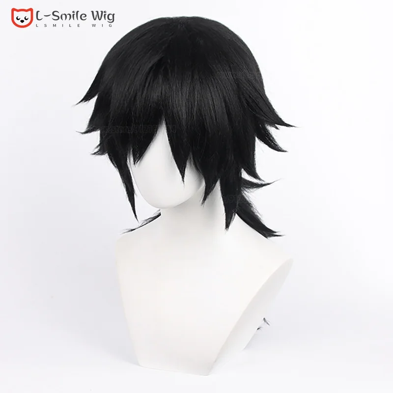 Anime Tomioka Giyuu peruka do Cosplay 60cm czarna Tomioka Giyuu Cosplay Anime peruki syntetyczne odporne na ciepło peruki na przyjęcie do włosów + czapka z peruką