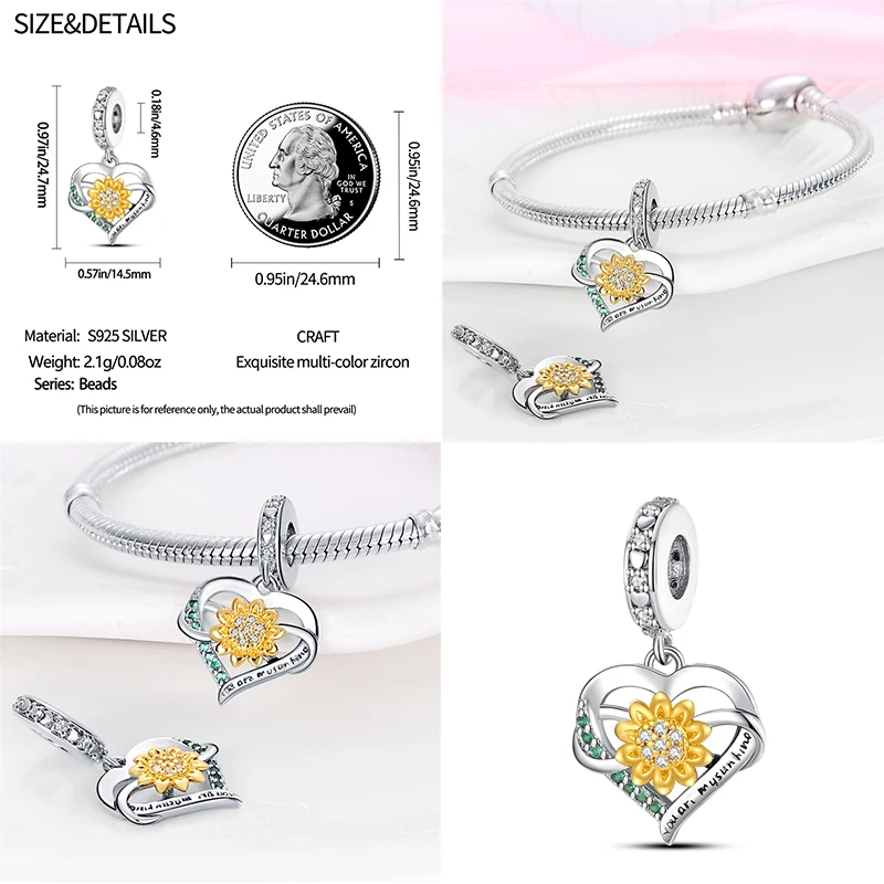 Nieuw In 925 Sterling Zilveren Mode Gouden Zonnebloemen Hart Bedels Kralen Fit Pandora 925 Originele Armbanden Diy Sieraden Geschenken