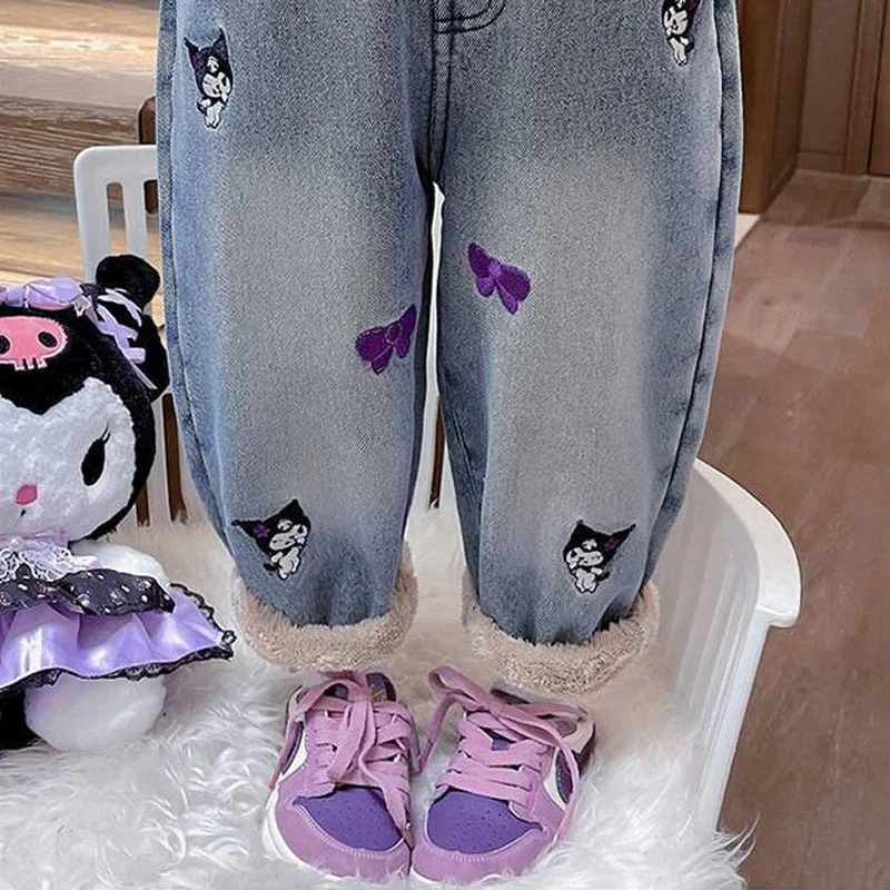 فتاة الجينز رشاقته Kuromi الطفل سراويل قطنية الشتاء أنيمي الشكل Kawaii الكرتون ملابس الشتاء الجديدة رشاقته السراويل