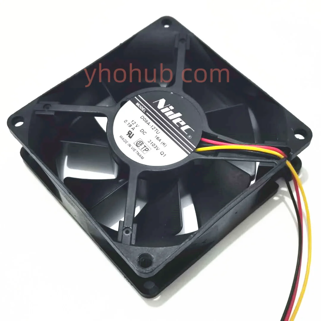 

Nidec D08A-12TU 16A DC 12V 0.19A 80x80x25mm 3-Wire Server Cooling Fan