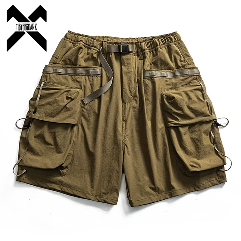 Men's Cargo Shorts 2026 Summer Elastic Waist Multi-Pocket Loose Fit Short Pants Streetwear Black Brown