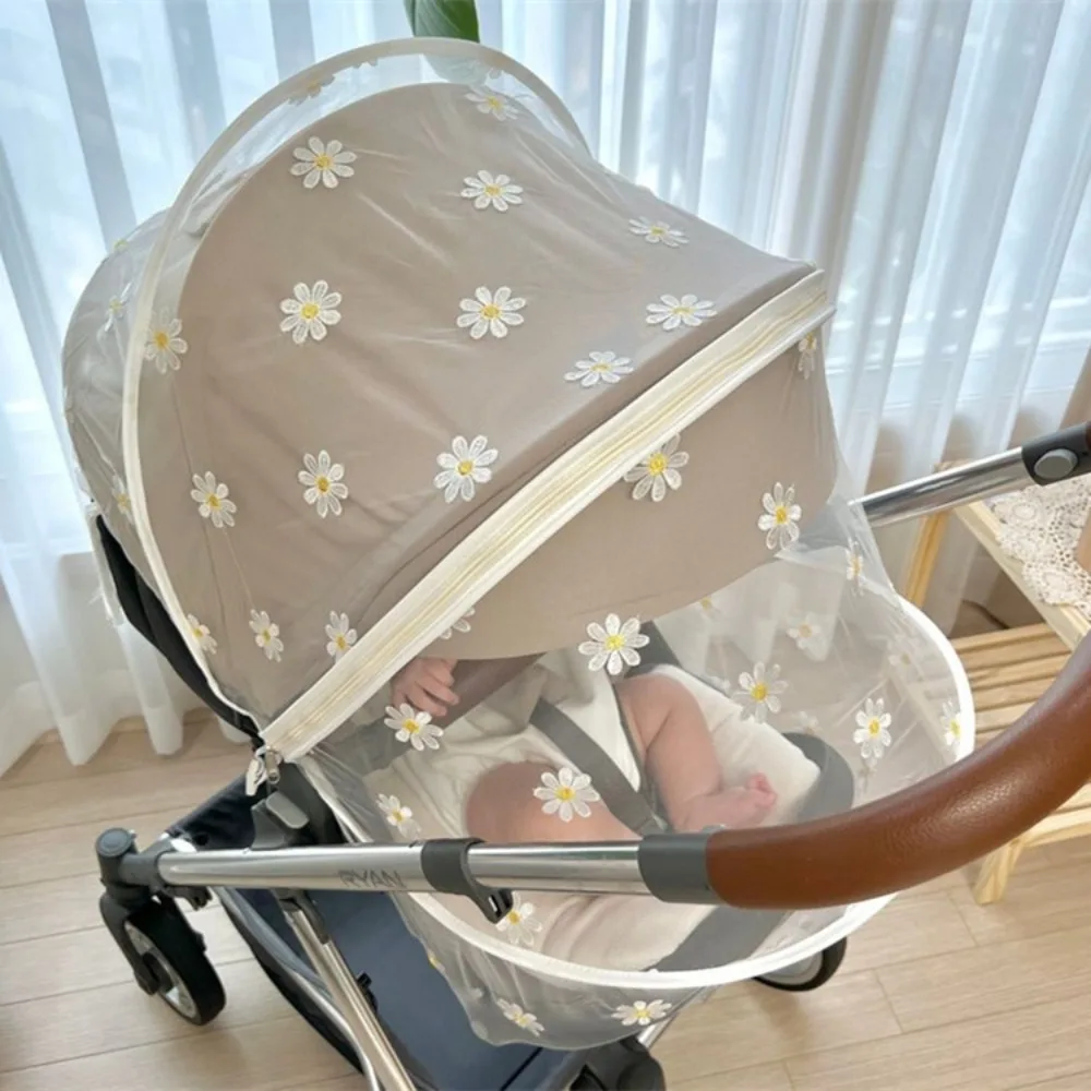 Infants Protection Summer Mosquito Net Breathable Mesh Baby Stroller Protection Cover Daisy Embroidered