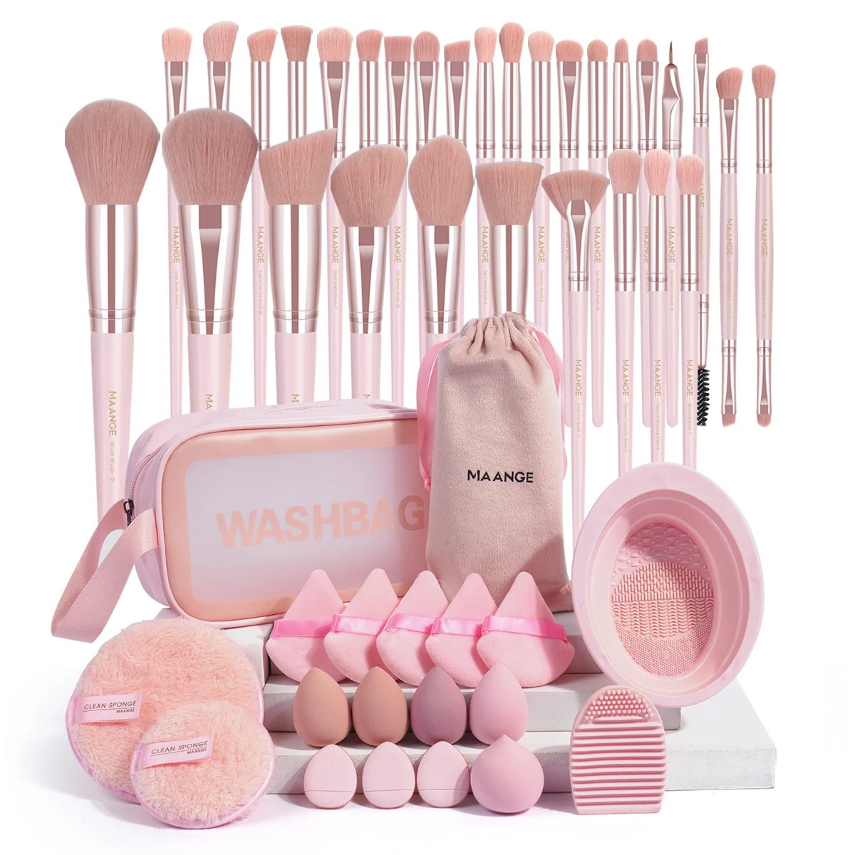 MAANGE Professional Makeup Tools Kit 30PCS Foundation Makeup Brush Set 15PCS Makeup Sponge Removal Puff Cleaning Bowl for Travel