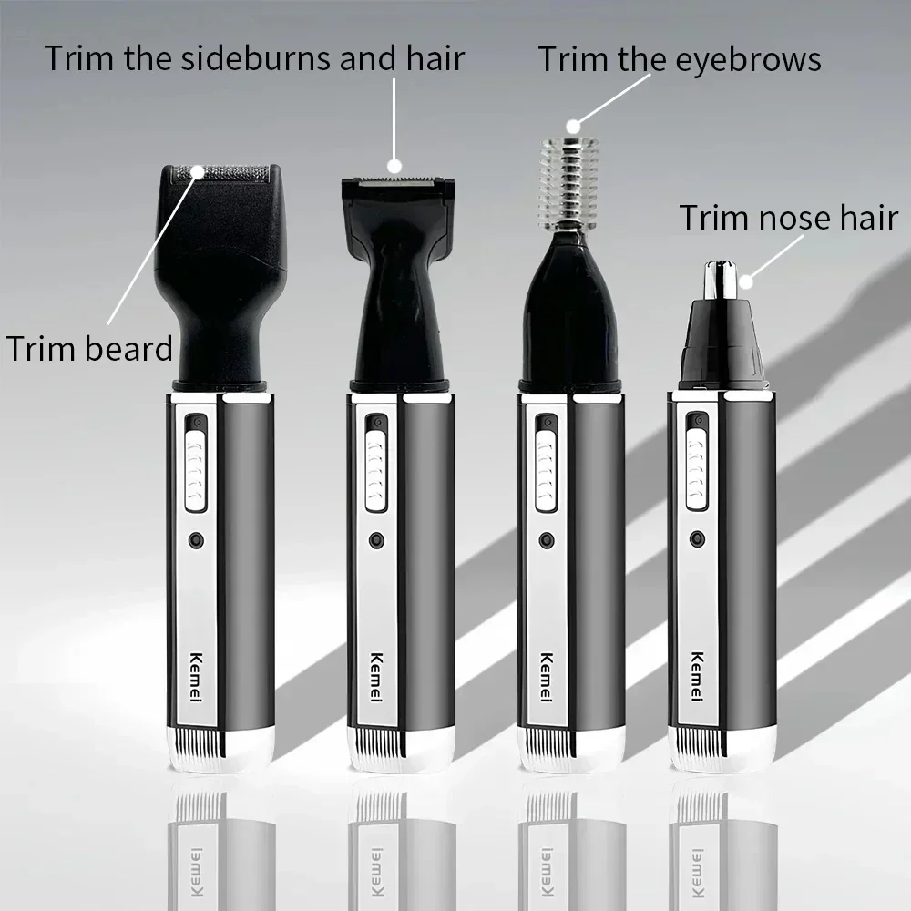 Kemei KM-6630 4 In 1 Nose Eyebrow Hair Beard Trimmer Rechargeable Electric Shaver Nose Ear Trimmer With Temple Cut For Men