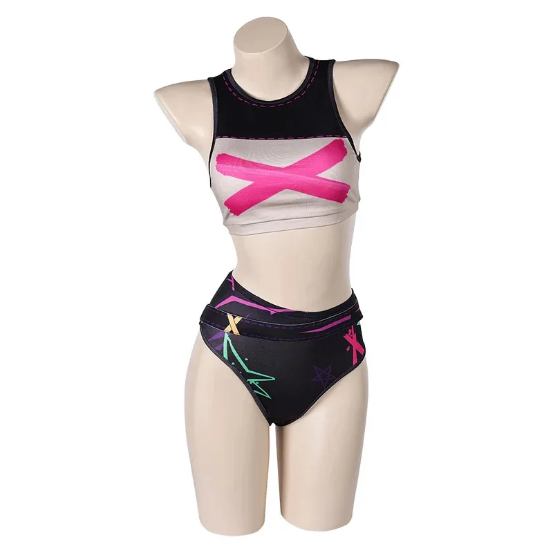 Disfraz de fiesta de Halloween, juego LoL, disfraz de verano, conjunto de traje de baño TV 2 Arcane Jinx, traje de baño de juego de rol, conjunto de bikini de playa d0