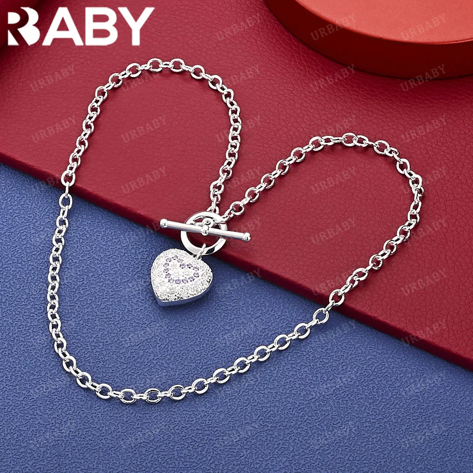 

URBABY 925 Sterling Silver Zircons Heart Chain Necklace For Women Anniversary Gift Popular Wild Fashion Romantic Jewelry