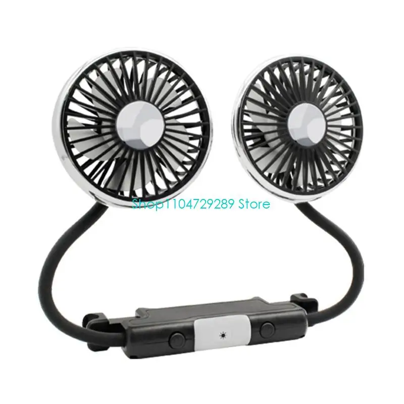 Fan for Car Backseat, USB Car Fan with Double Head, 3 Speed Strong Wind Car Cooling Fan Rear Air Circulation Fan Small Personal