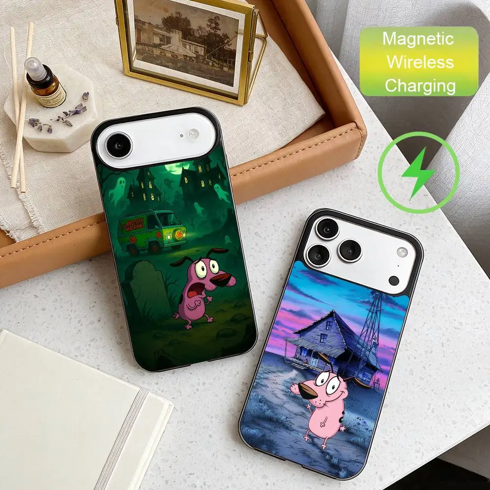 

C-Courage the Cowardly D-Dog Phone Case For iPhone17,16,15,14,13,12,11 Max Black Wireless Charging Protecitve Cover