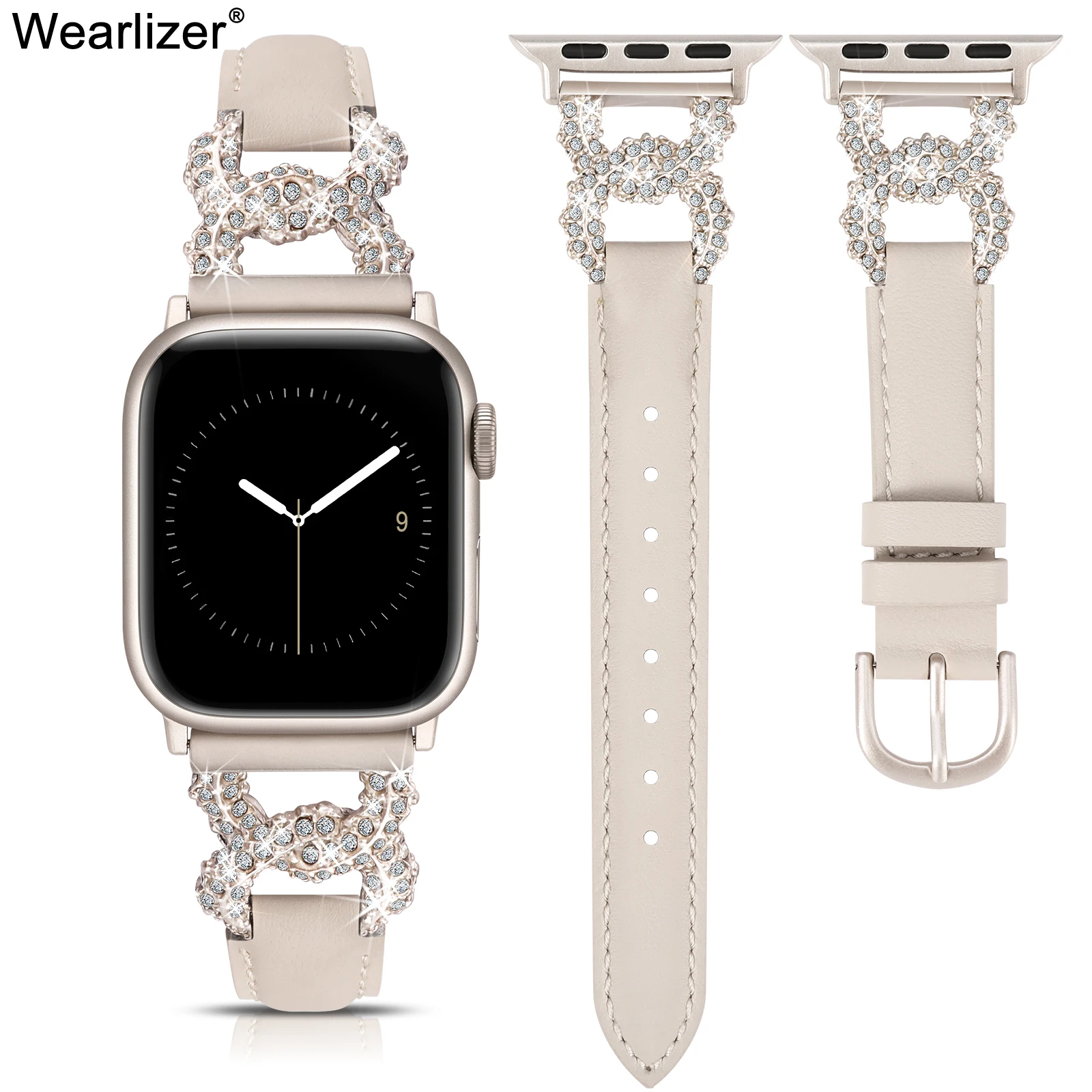 

Wealizer Leather Band for Apple Watch Bands for Women 38/40/44/45/49mm Diamond Leather Strap for iWatch Series Ultra 9/8/7/6/5/4