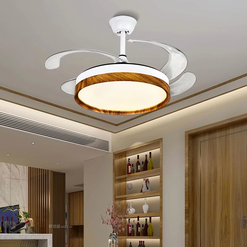 

modern LED dining room bedroom living room study fan light Simple lighting solid wood round remote control ceiling fan light