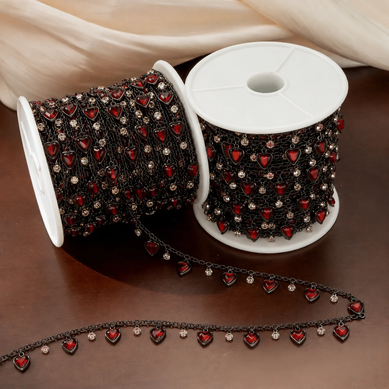 0,5/1m Herzanhänger Strass-Ketten aus Kupfer für DIY-Halsketten, Armbänder, Schmuckherstellung, Kleidung, Quastenmaterial, Bastelarbeiten – Detail 2