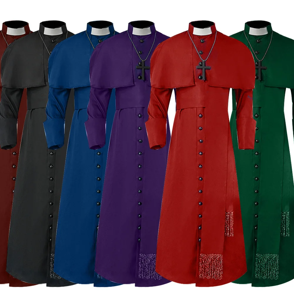 Robe de Père Clergé d'Église pour Homme, Costume pour Halloween, 5 Couleurs, Cosplay