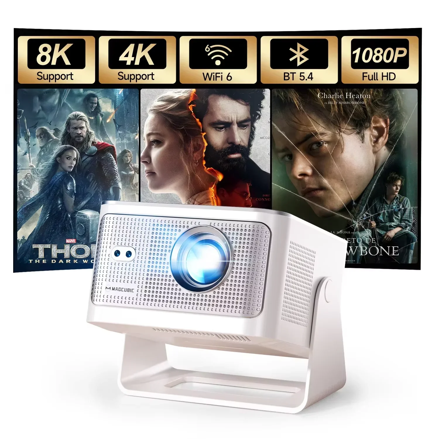 Magcubic Android 14 Allwinner H726 900ANSI Lumens Auto Focus Native 1080P 8K HY350 Max Projector with Wi‑Fi 6 and Bluetooth 5.4, Portable for Outdoor Movies