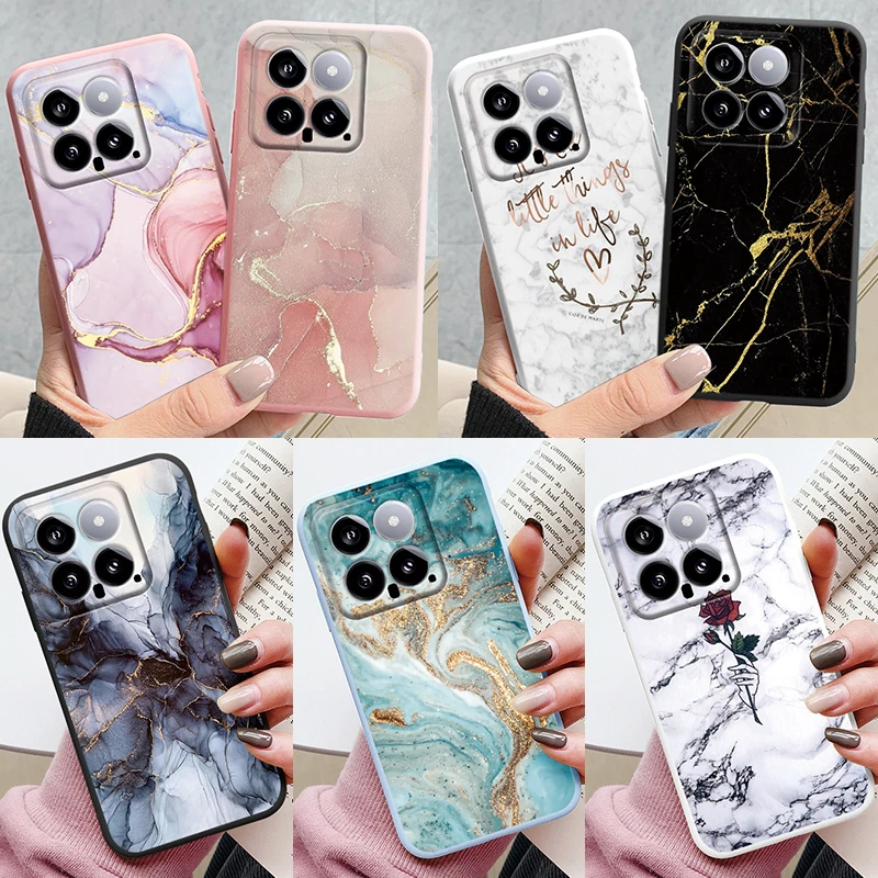 Colorful Marble Case For Xiaomi 14 Luxury Soft Shockproof Cover Fundas For Xiaomi Mi 14 Xiaomi14 Shell Watercolor Oil Painting