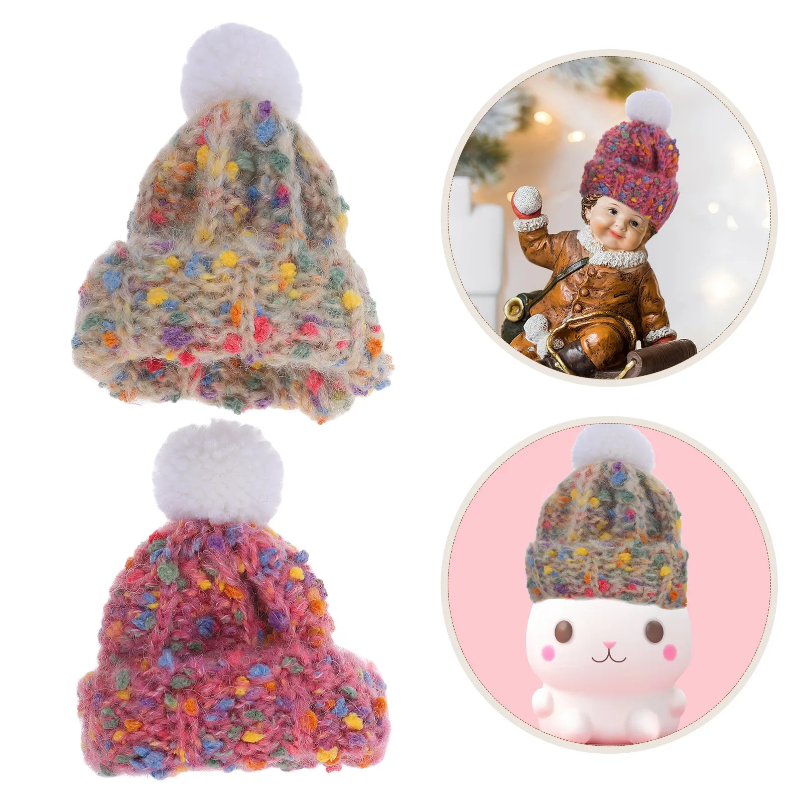 

2 шт. миниатюрные шерстяные шапочки, мягкие, милые, маленькие зимние шапки для рукоделия, украшения для кукольных домиков, аксессуары для DIY проектов, миниатюрные вязаные шапочки