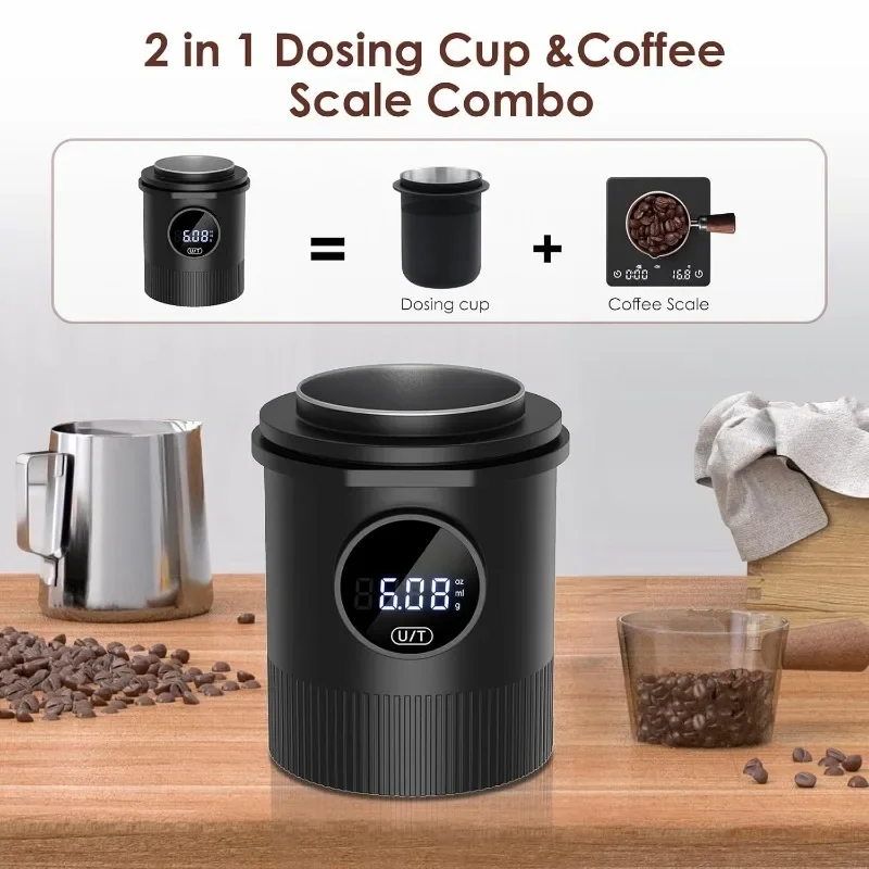 Coffee Scale Cup Electronic Powder Dosing Cup Fits 58mm Portafilters Rechargeable Espresso Scale with LED Display Kitchen Use