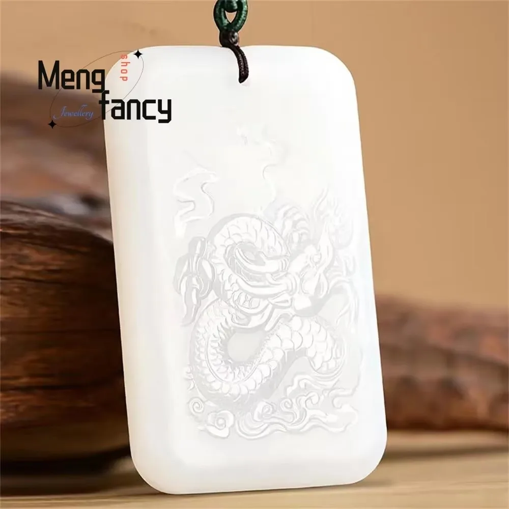 

Натуральный белый нефритовый кулон с изображением дракона по знаку зодиака, изысканный, элегантный, простой, высококачественный, модный, ювелирное украшение, бестселлер, праздничный подарок