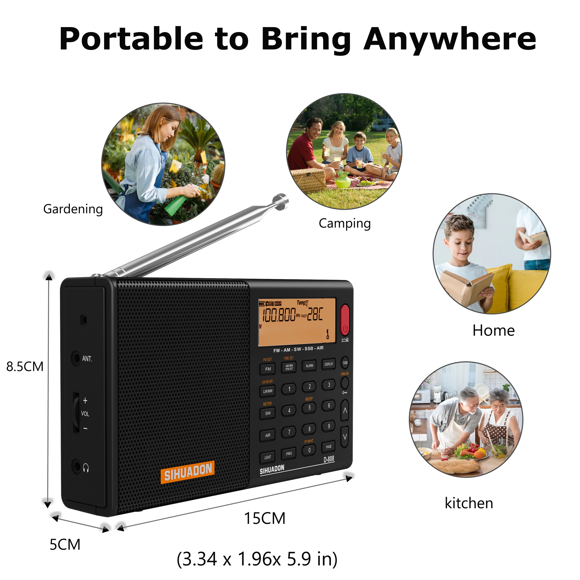 SIHUADON XHDATA D808 2023 Version USB Type C Portable FM Radio XHDATA D-808 Digital World Receiver DSP Radio FM AM SW SSB AIR