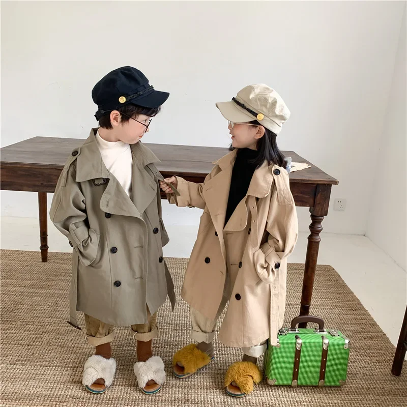 

Boy Girl Fashion Clothes 2 To 8 Years Children Long Windbreaker Korean Style Kids Trenchcoats Baby Green Kaki Color Trench Coat