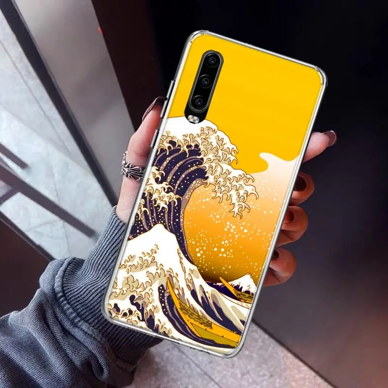 Coque de téléphone en TPU souple, motif artistique japonais ondulé, pour Huawei P30 Lite P40 P20 P10 P50 Mate 10 20 30 40 Pro