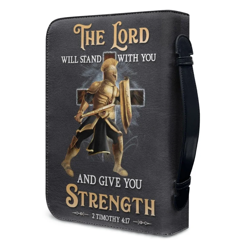 The Lord Will Stand With You Warrior Lion Personalized Print Church Bible Cover Case PU Handbags Study Book Holy Storage Boxes