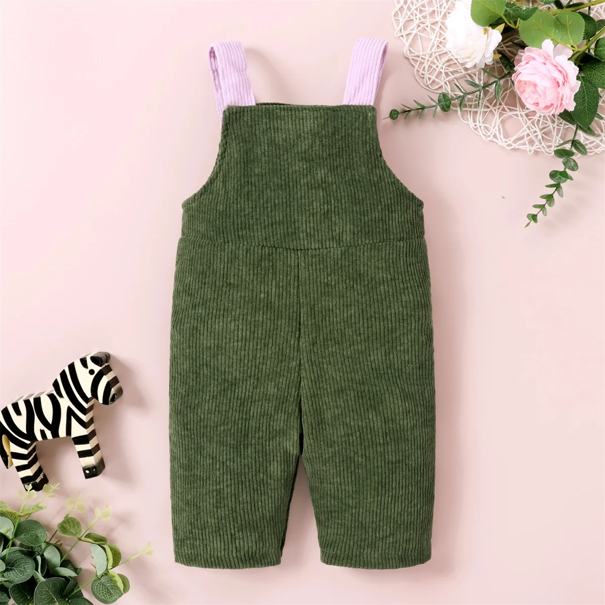 2024 new single piece corduroy cute suspender embroidered rabbit casual pants