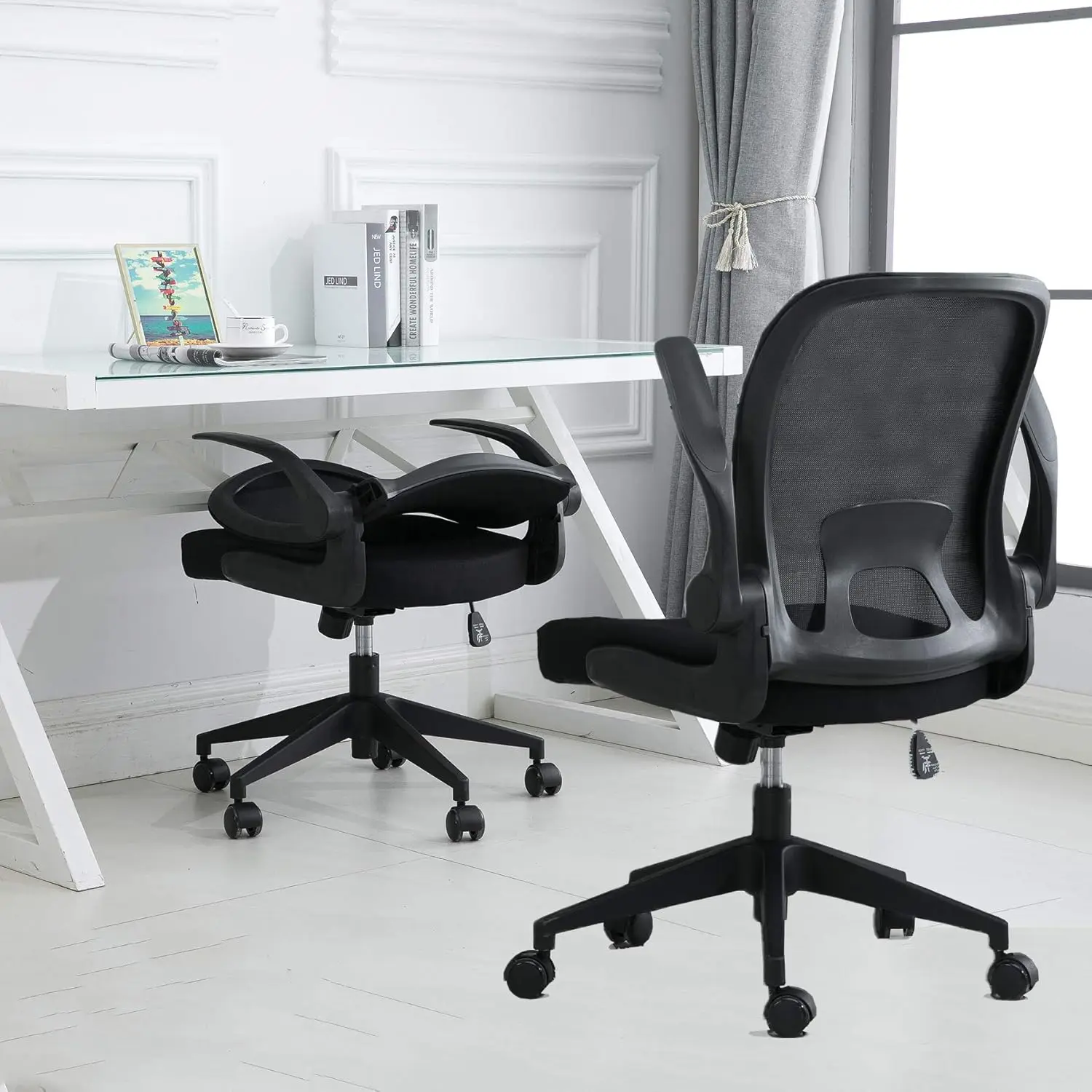 

Foldable Office Chair - Home Office Desk Chairs with Flip-Up Arms and Foldable Backrest, Mesh Computer Chair Foldable Exec