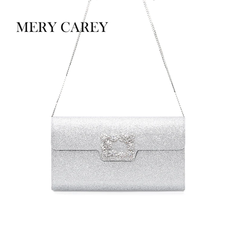 2025 New Fashionable Silver sequined Women's One Shoulder Chain Women's Bag  Luxury Designer Elegant Rhinestone Banquet Handbag