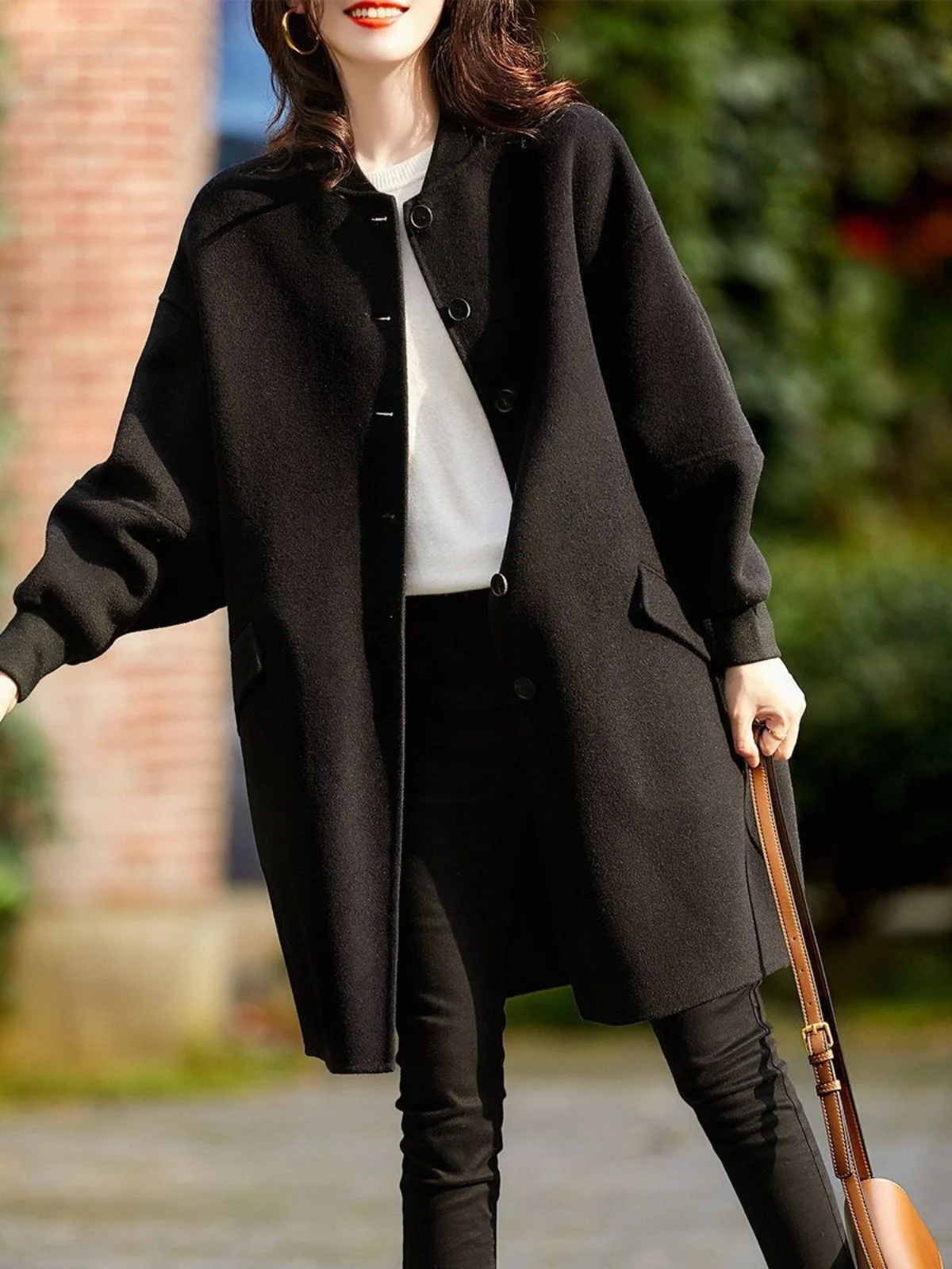 

Spring Autumn New Sle Women's Woolen Coat Casual Versatile Slimming Long Length Commute Korean Sle Single Button Long Sve