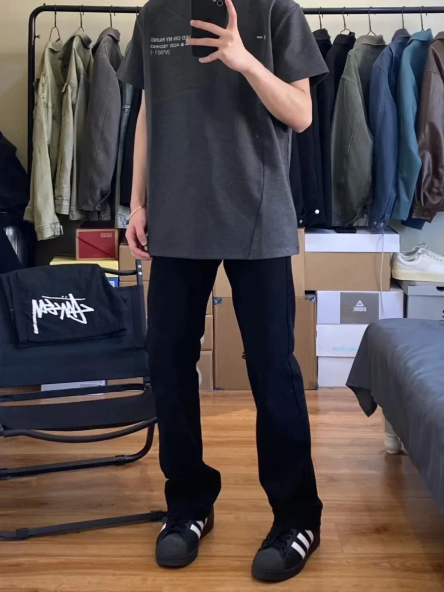 アメリカンスタイル クリーンフィット ヘビーウェイト デコンストラクト パッチワーク レター 半袖 Tシャツ ユニセックス トレンディなデザイン ボクシー トップ