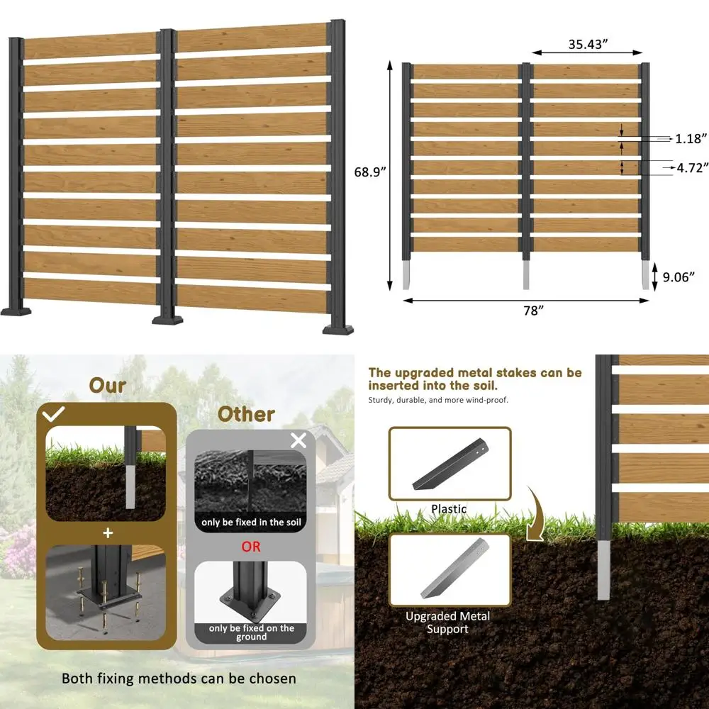 

78” w x 60” h wooden air conditioner fences for hard ground & soft ground, 2 outdoor garden fences, privacy screen panels with a