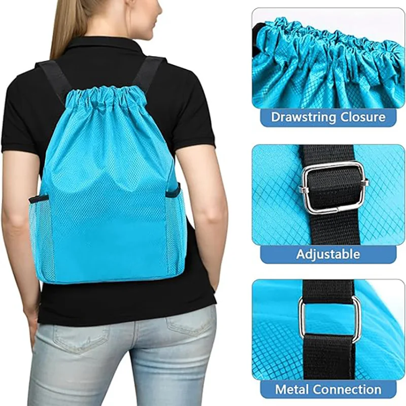 Waterproof Drawstring Bag Oxford Fabric Gym Sack Large Capacity Lightweight Backpack Sport String Backpack Storage Bag for Trave