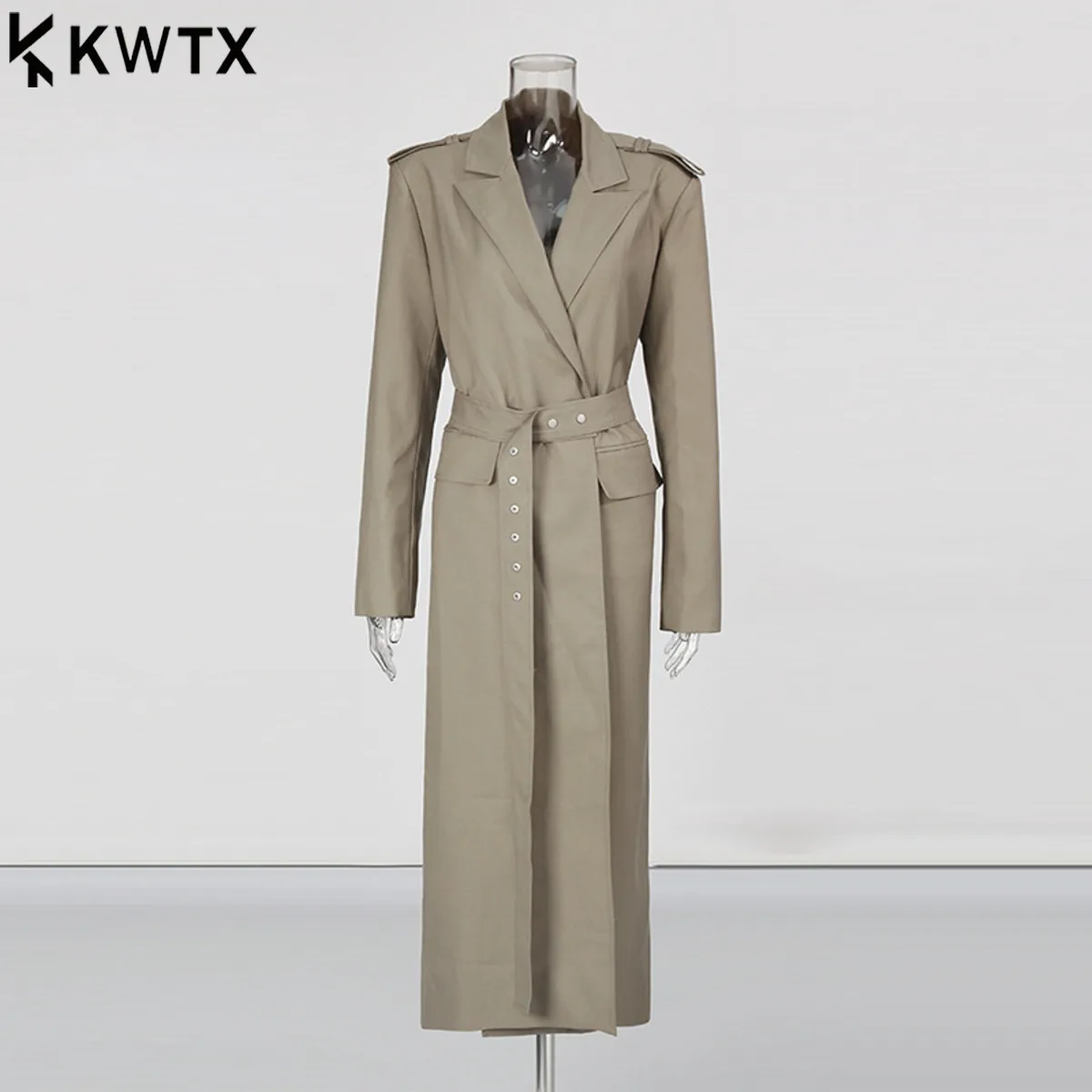 

KWTX Autumn Women's Trench Coat Elegant British Style Belted Waist Slim Fit Long Sleeve Oversized Casual Chic Windcoat Jacket