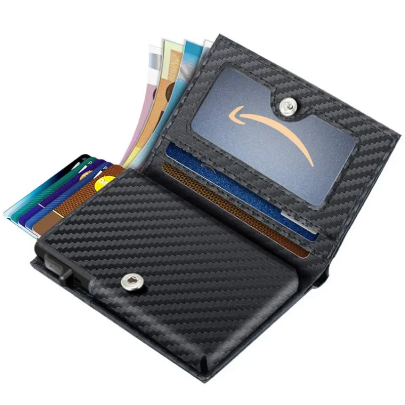 

Leather Card For RFID Alloy Swipe Carbon Card Holder Aluminum Fiber Multi-functional Holder Anti-theft Men Genuine