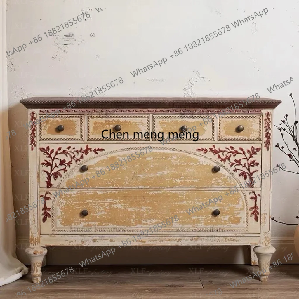 

American solid wood painted entrance cabinet vintage drawer storage cabinet floor storage cabinet foyer shelf