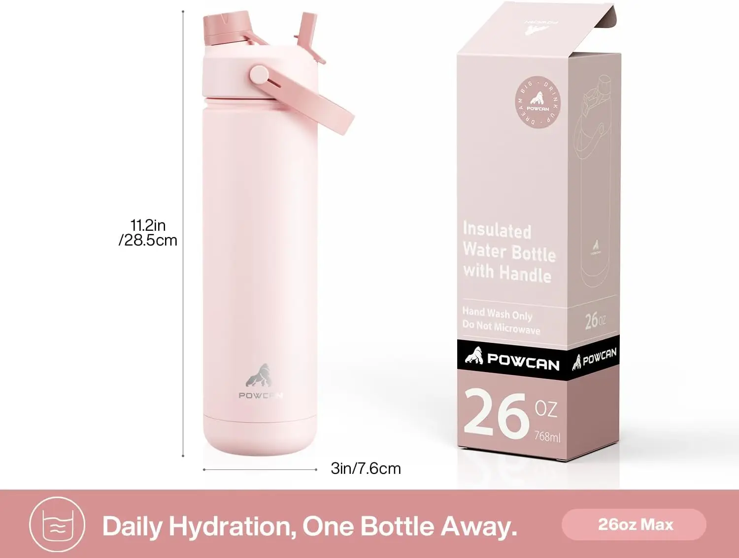 ขวดน้ำเก็บความเย็นขนาด 26 ออนซ์, ฝาปิดแบบหลอดดูดน้ำ 2-in-1, เก็บความเย็นได้นาน 24 ชั่วโมง, ป้องกันการรั่วซึม, ใช้ได้กับที่วางแก้วในรถยนต์, เหมาะสำหรับกีฬา การเดินทาง และโรงเรียน