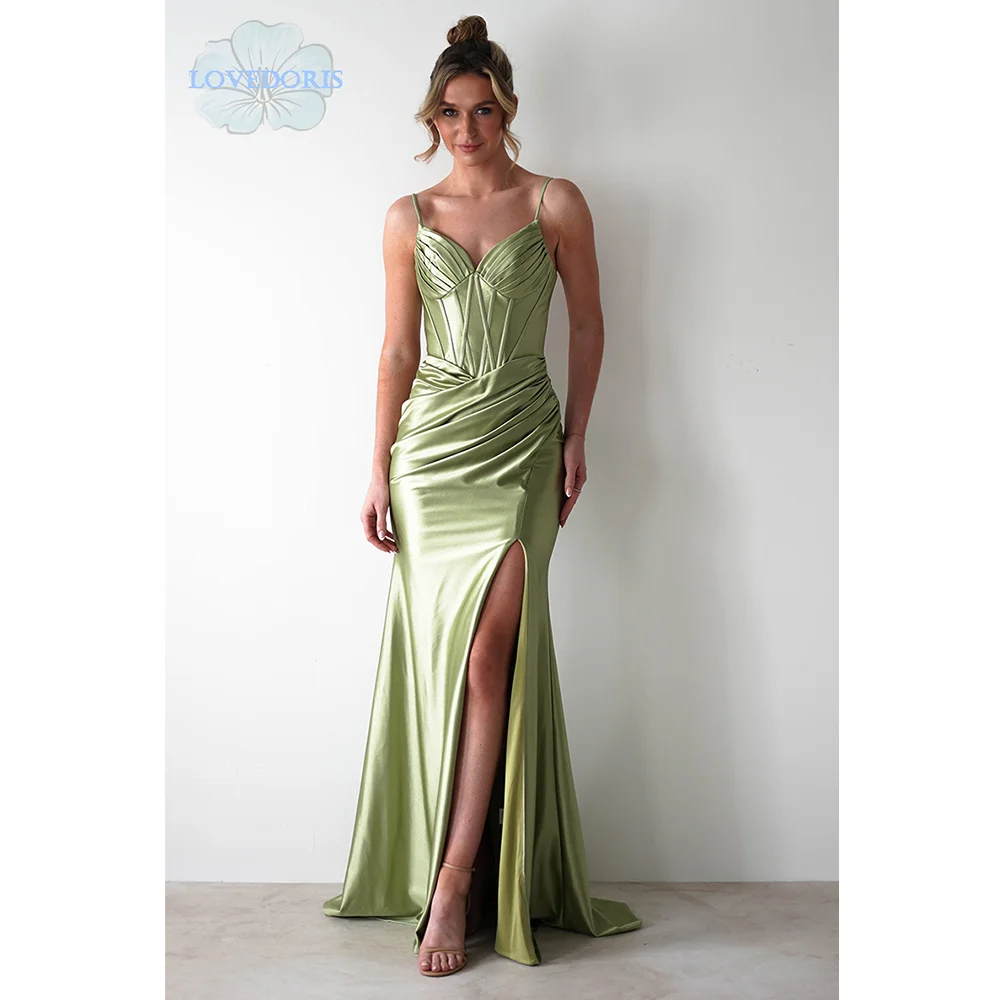 

LoveDoris Bridesmaid Dress V-Neck Split Evening Prom Dress A-Line Slim Party Dress Backless Weddins Dress Customize