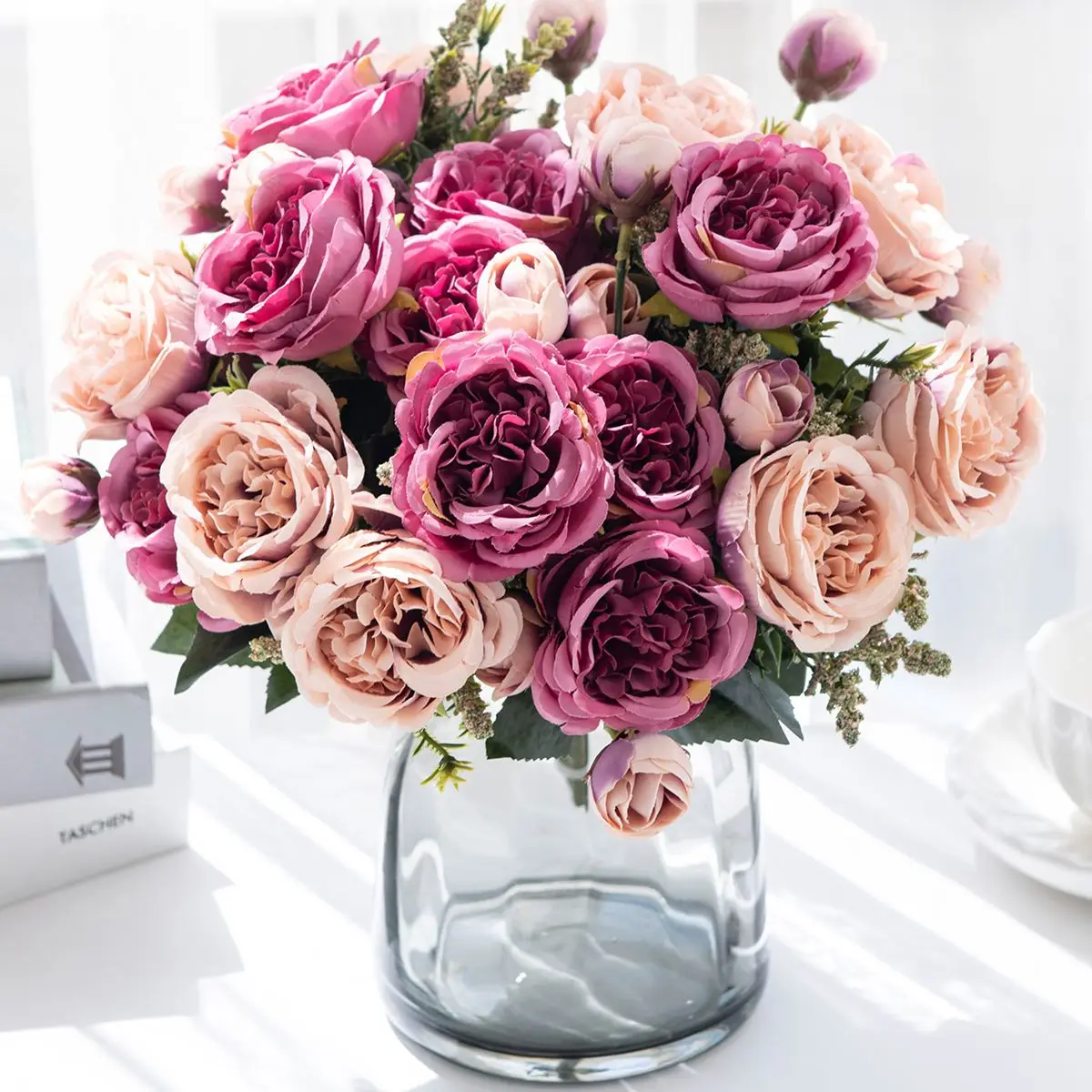 1 peça de flores de peônia simuladas, decoração de casa interna na primavera, verão, outono, jardins ao ar livre e várias decorações de férias