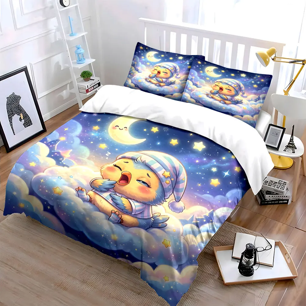 Dreamy bird sleeping on clouds Duvet Cover Set with 3D Printing Design Soft Polyester Bedding Set All-Season Comfort for gifts