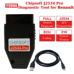 Chipsoft J2534 Pro for Renault Can Clip V216 VCI Car Diagnostic Tool Cable OBD2 Car Diagnostic Tool J2534 Programming ECU Coding