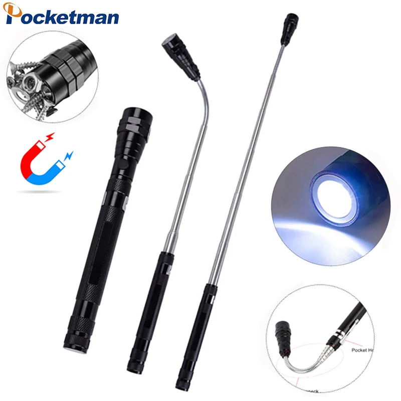 

Portable LED Telescopic Flashlight Foldable Waterproof Toech Aluminum Alloy Magnetic Pickup Light Flexible Work Light Car Repair