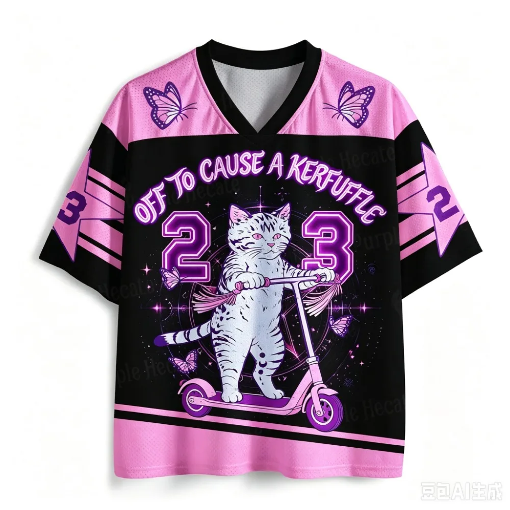 Sommermode Neues Design Skateboard-Katze 3D-Druck Herren Damen V-Ausschnitt Sport-T-Shirt Atmungsaktiv Schnelltrocknend Street Y2K Familienkleidung – Detail 2