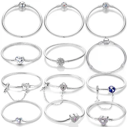 Original 925 Silver 17-20CM Heart Shaped Star Moon Snowflake Butterfly Bracelets For Women Fit DIY Charms Birthday Jewelry Gifts