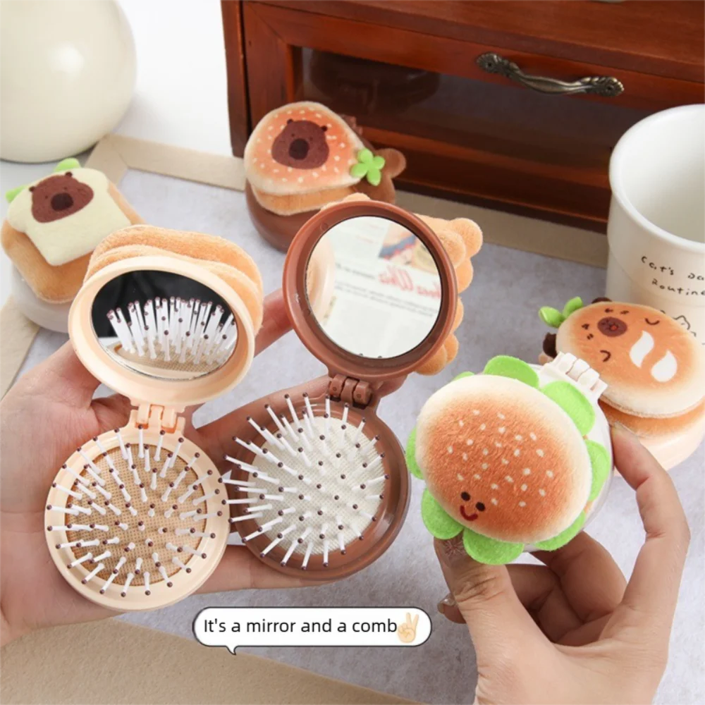 2 in 1 Folding Mirror Comb Small Size Dual Fold Design Folding Makeup Mirror Lightweight Multifunctional Comb Travel Use