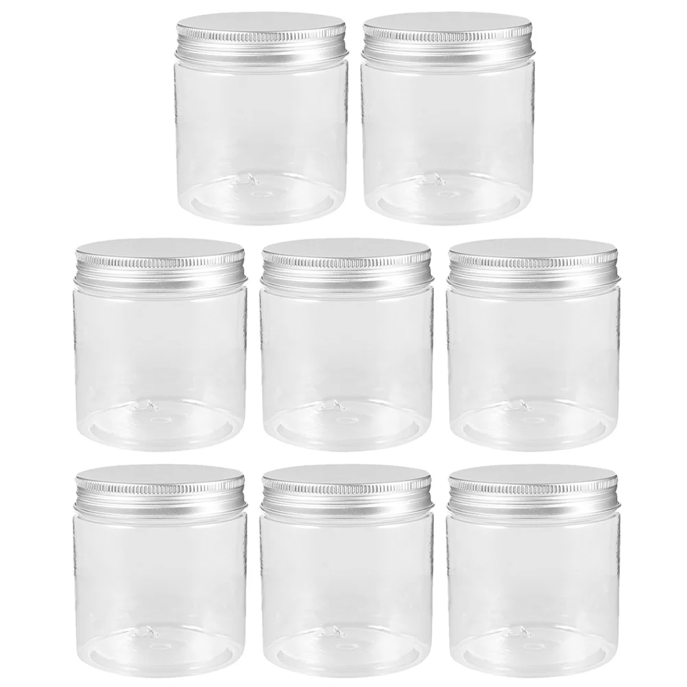 

8 Pcs 250ml Mini Transparent Silver Aluminum Lid Mason Jar Set Candy Dispenser Plastic Honey Jars Small Household Jam